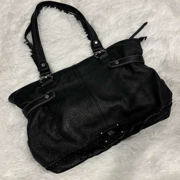 The Sak Torrence Black Leather Double Strap Shoulder Bag Handbag Purse Satchel - Picture 1 of 12